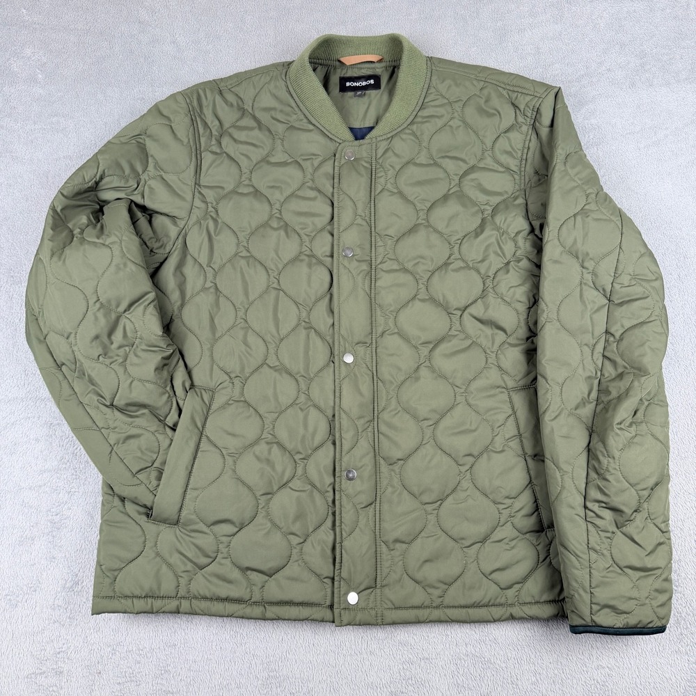 Bonobos Mens XXL Onion Quilted Bomber Jacket Olive Green Snap Front 27028-GRZ45